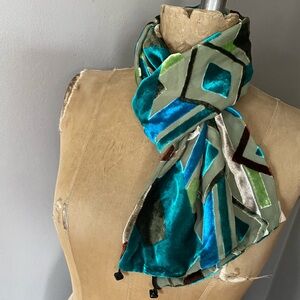 Canvasbacks Statement Silk Velvet Burnout Artisan Scarf Teal